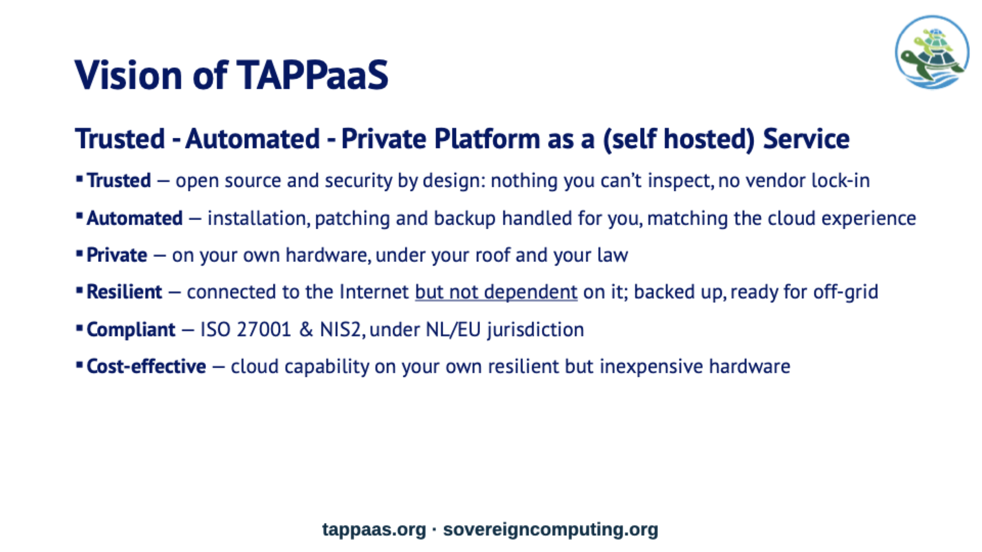 The TAPPaaS vision: trusted, automated, private — and resilient by design